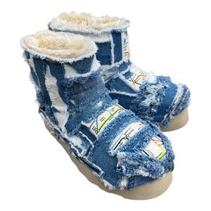 Women’s Brand New Bleached and Distressed Denim High Top, Platform Boot